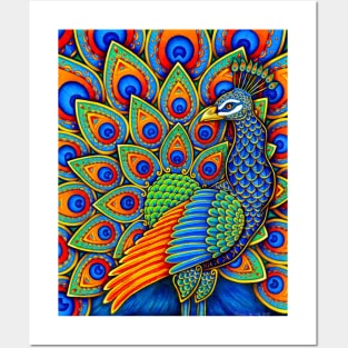 Colorful Paisley Peacock Rainbow Bird Posters and Art